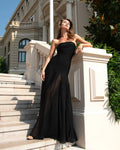 Black Color Women Sexy Strapless Off the Shoulder Mesh Long Bandage Dress Celebrate Evening Party Birthday Outfit Vestido black