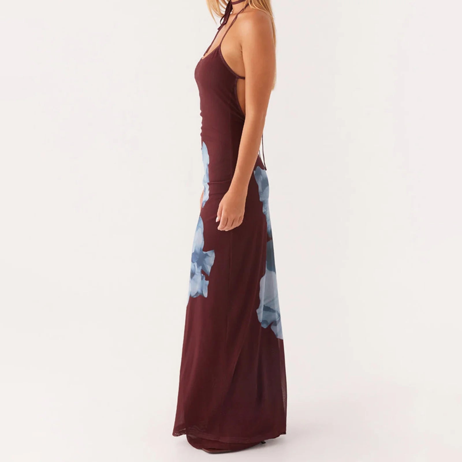 Sleeveless Laceup Open Back Floral Print Slip Dress
