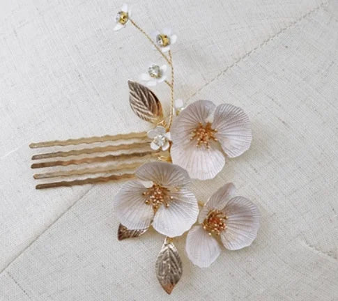 Bridal Jewelry Gold Color Hair Pin Clip Flower Leaf Head Piece For Bride Bridesmaids Women Crystal Hairpin Wedding Accessories c