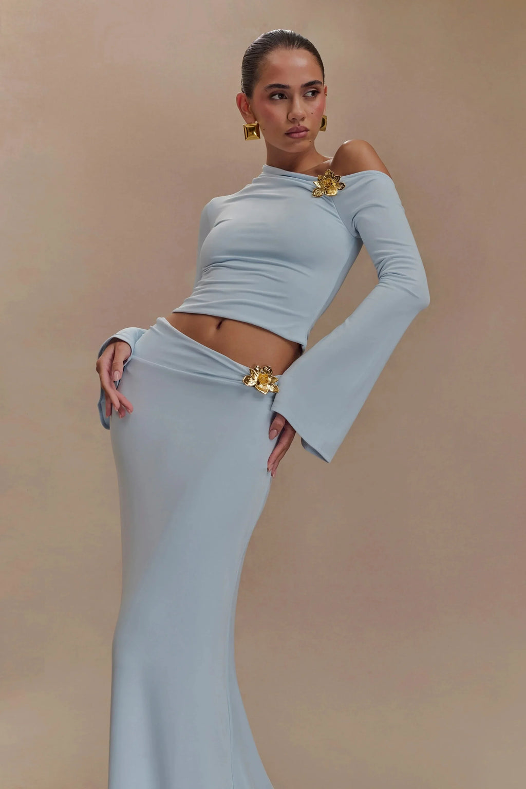 Red Skyblue Women Long Sleeve Sexy 2 Pieces Thin Bodycon Long Dress Celebrate Nightclub Party Fashion Birthday Outfit