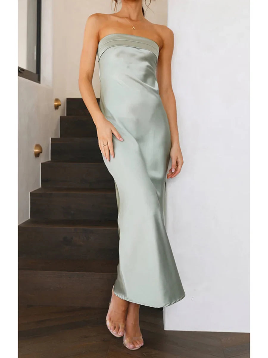 Off Shoulder Tube Elastic Silk Dress