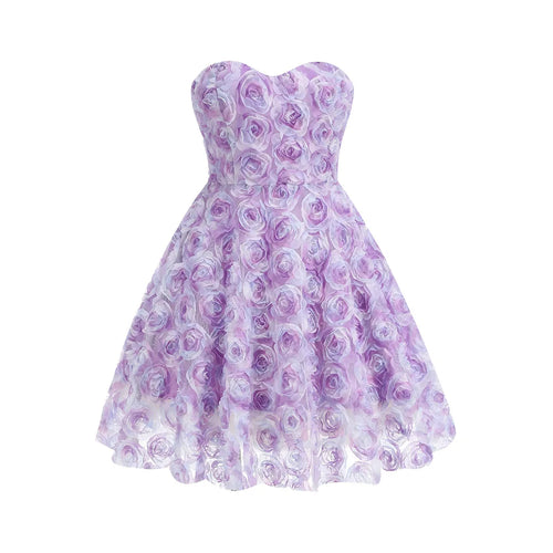 Arrival Purple Color Women Sexy Off the Shoulder Florals Ball Gown Mini Dress Vacation Cute Girls' Birthday Party Dress Lavender