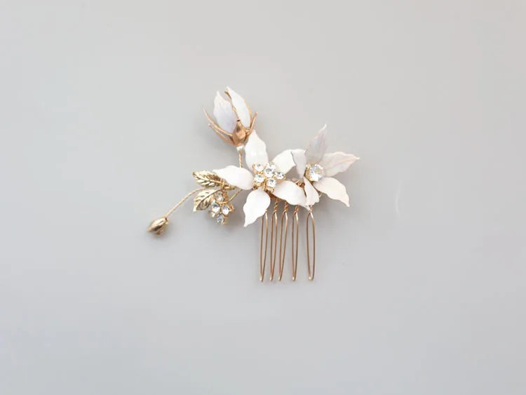 Flower Leaf Hair Pin Clip Crystal Rhinestones Hairpin Bride Bridesmaids Gold Color Head Piece Wedding Accessories Bridal Jewelry 2