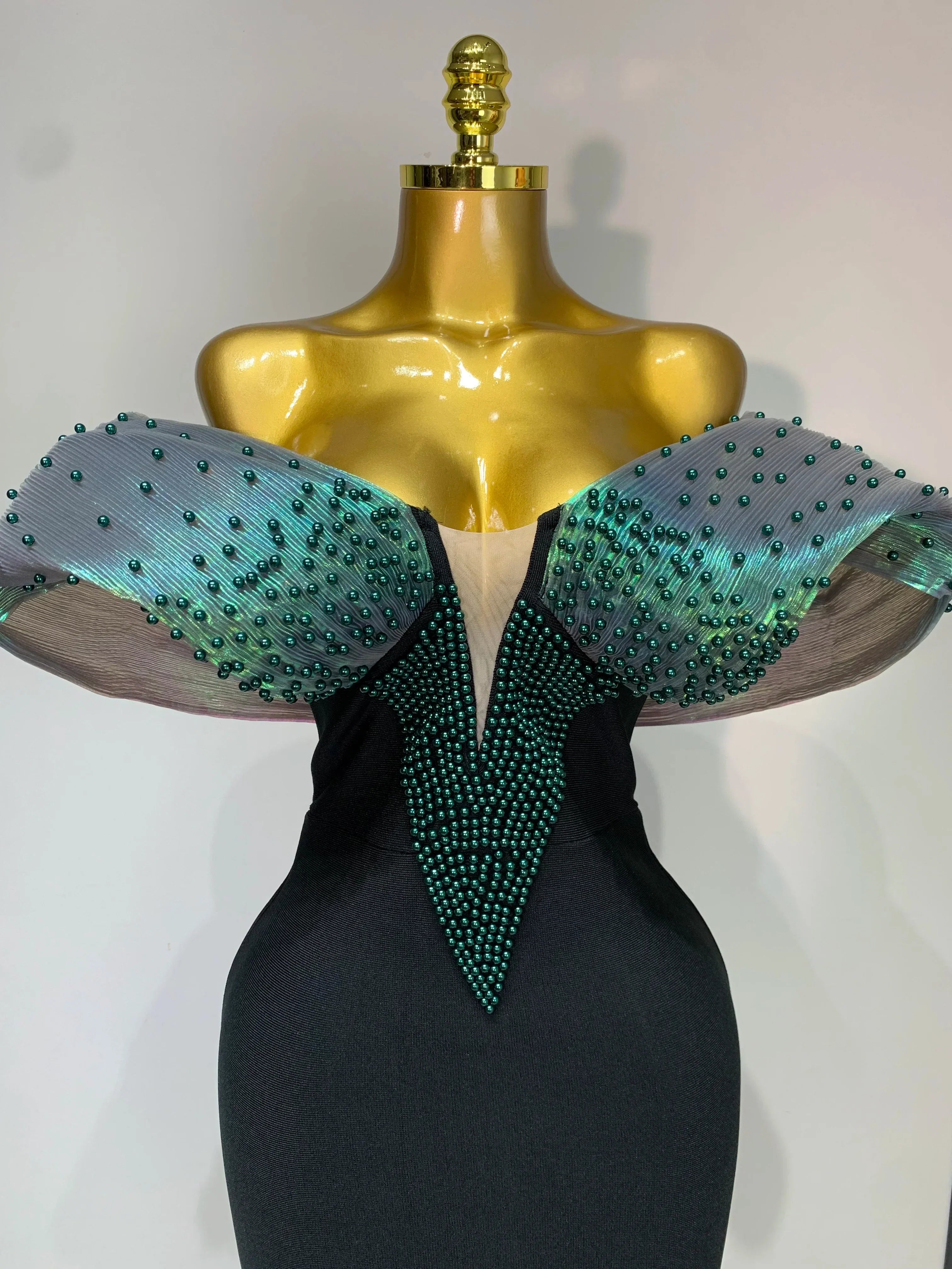 Women Celebrity Sexy Off Shoulder Beading Bodycon Maxi Long Bandage Dress  Elegant Evening Club Party Luxury Birthday Outfit