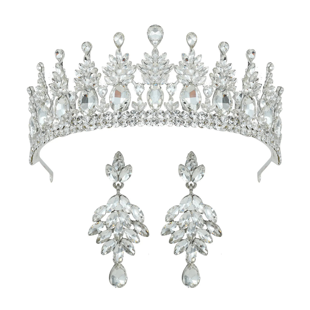 Baroque Crowns For Queen Women Crystal Princess Bridal Tiara Crown Wedding Hair Accessories Pageant Prom Hair Jewelry Headdress Blue Zinc Plated
