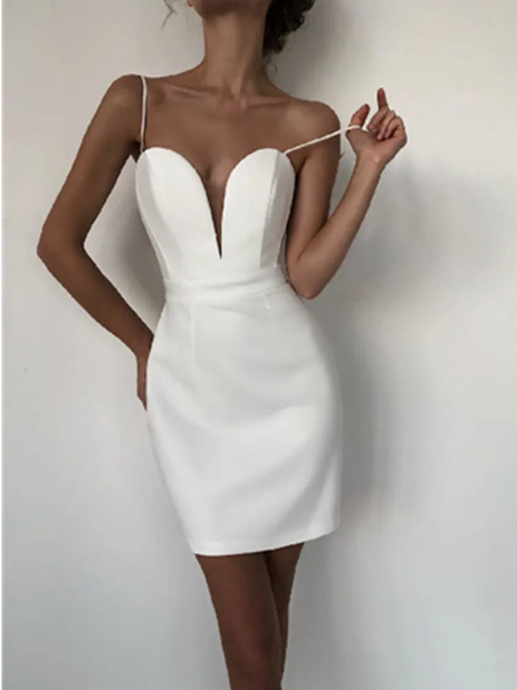 Black White Color Women Sexy Strap V-Neck Bodycon Mini Dress Sleeveless Bandage Nightclub Celebrate Party Dress