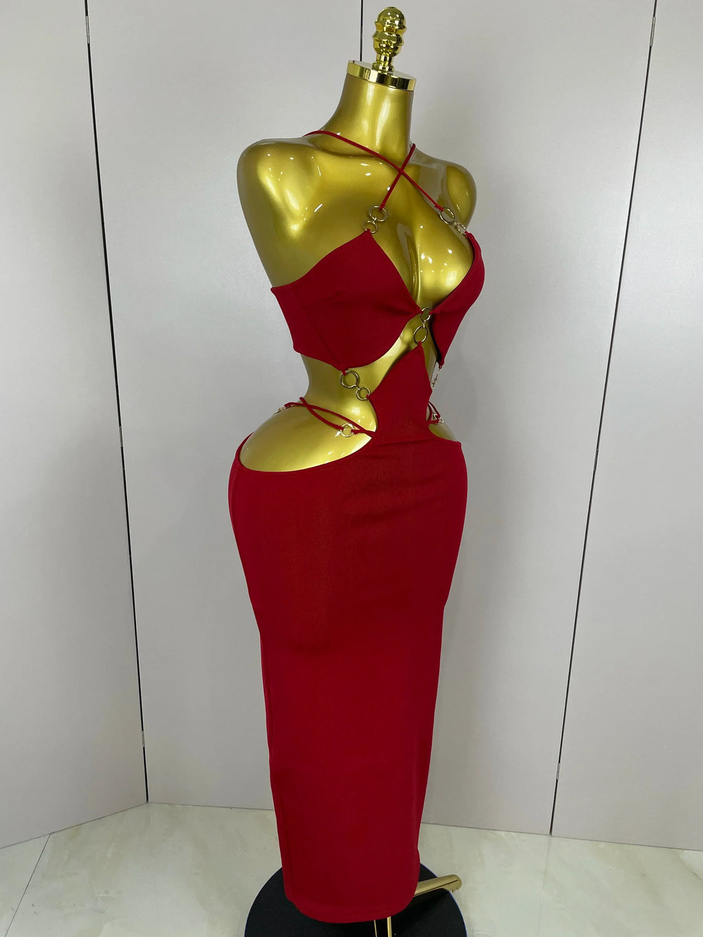 Sexy Halter Hollow Out  Sleeveless Black Red Bodycon Long Bandage Dress  Women Celebate Elegant Luxury Birthday Club Dress