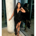 Feather Mesh Sequin Split Maxi Party Dress