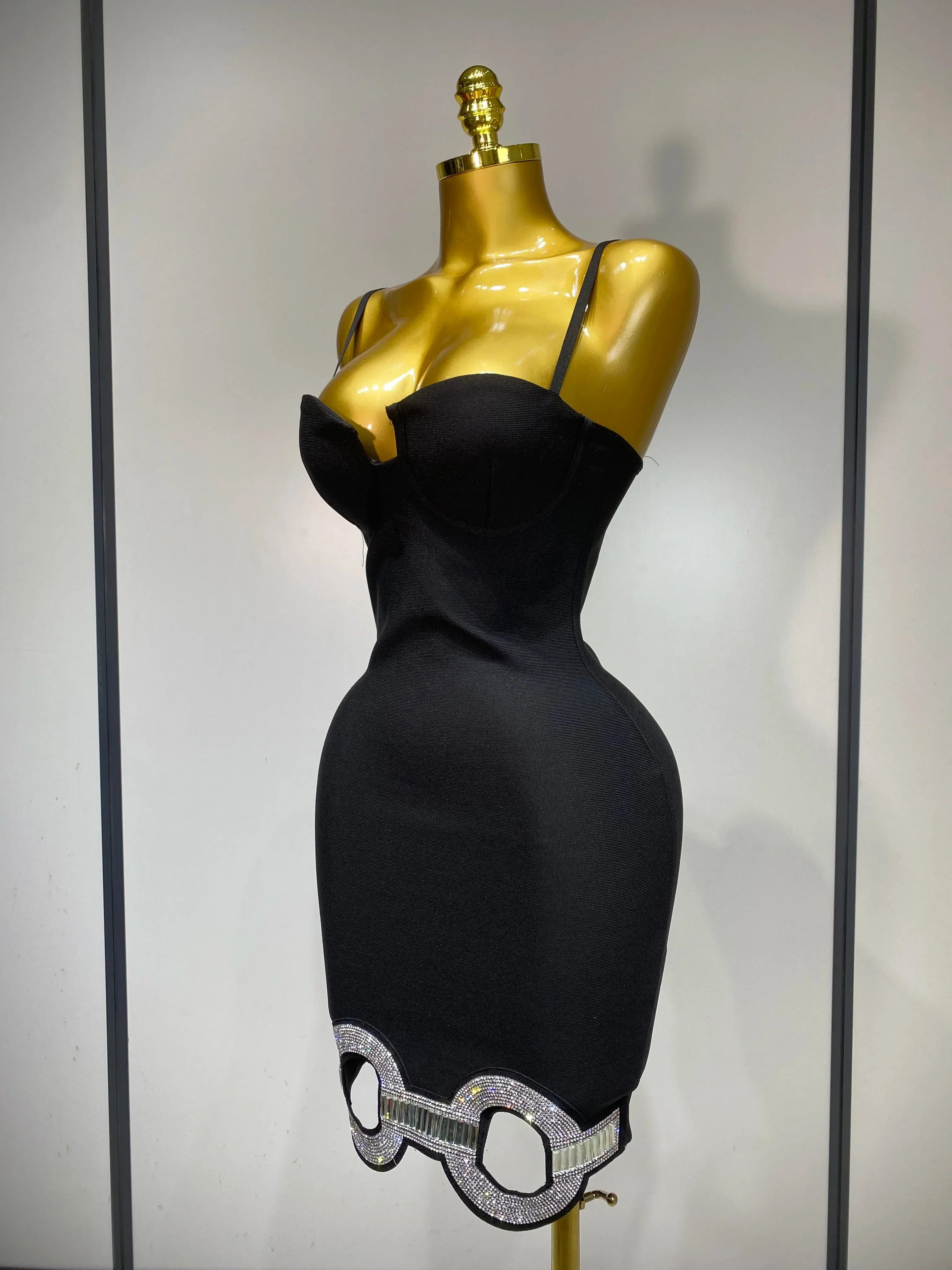 Women Fashion Sexy Backless Halter Black Midi Bodycon Bandage Dress  Elegant Evening Club Luxury Birthday Party Dresses
