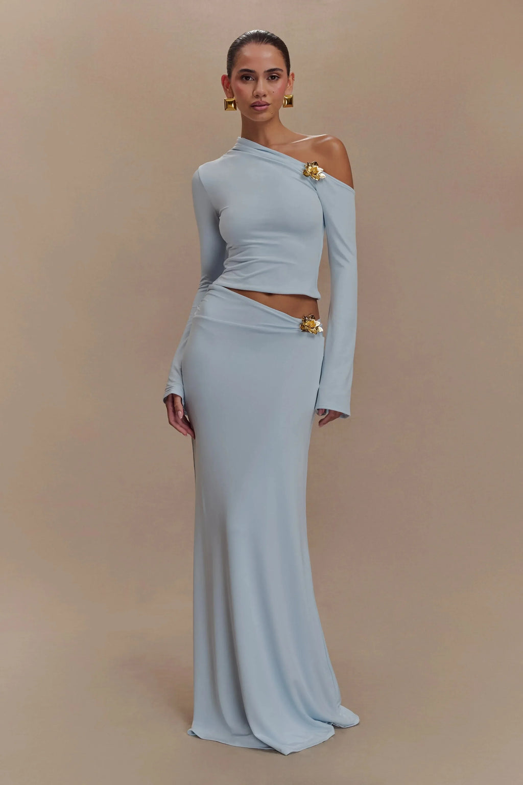Red Skyblue Women Long Sleeve Sexy 2 Pieces Thin Bodycon Long Dress Celebrate Nightclub Party Fashion Birthday Outfit SKY BLUE