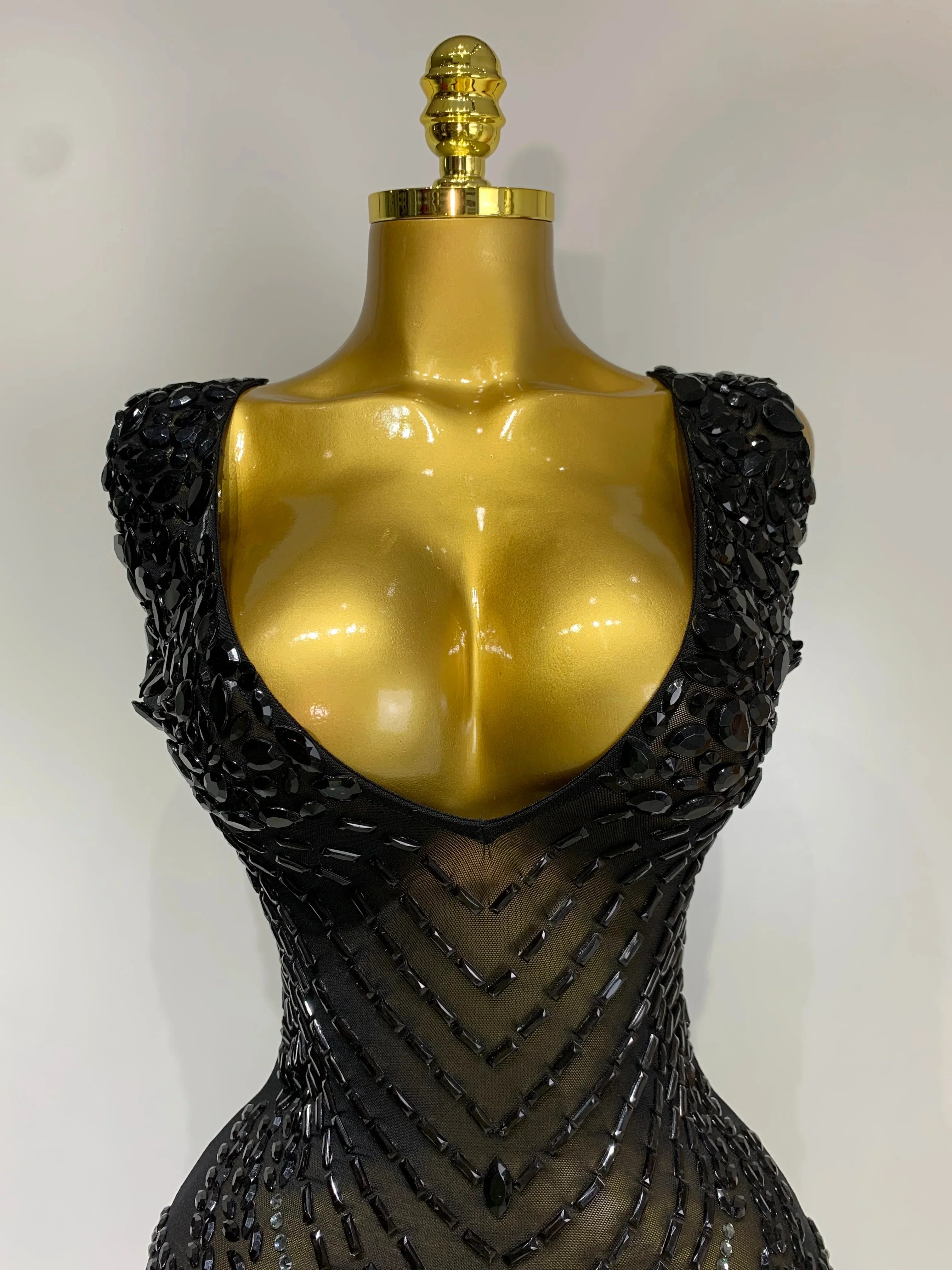 Women Sexy Stage Performance Outfit Sparkly Rhinestones Bodycon Dress Birthday Celebrate Evening Party Nightclub Mesh Dress