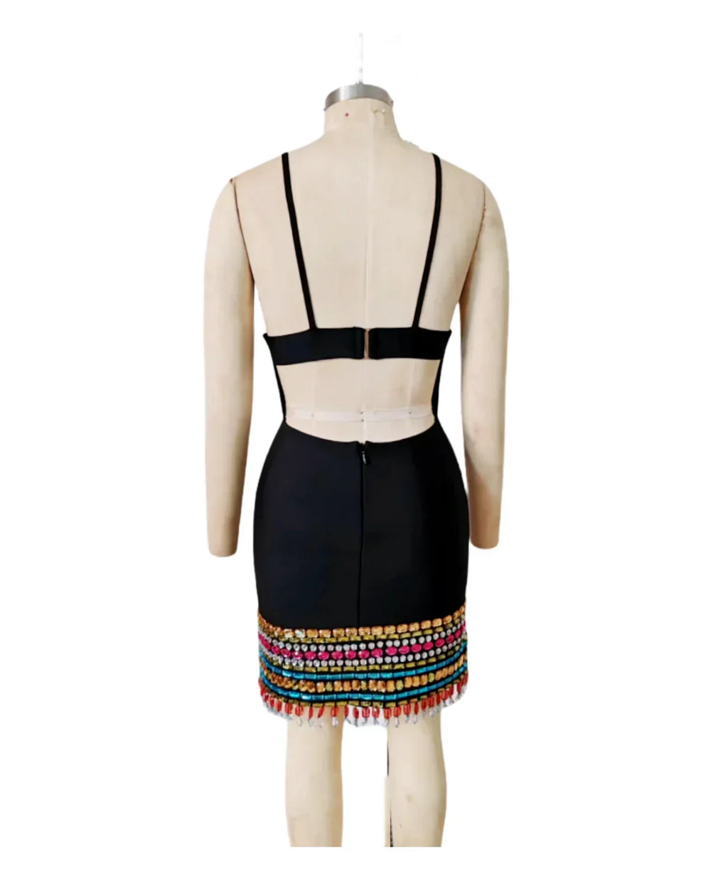 Colorful Diamonds Sexy V-Neck Spaghetti Strap Mini Bandage Dress Fashion Woman Evening Dress Holiday Vocation Vestido