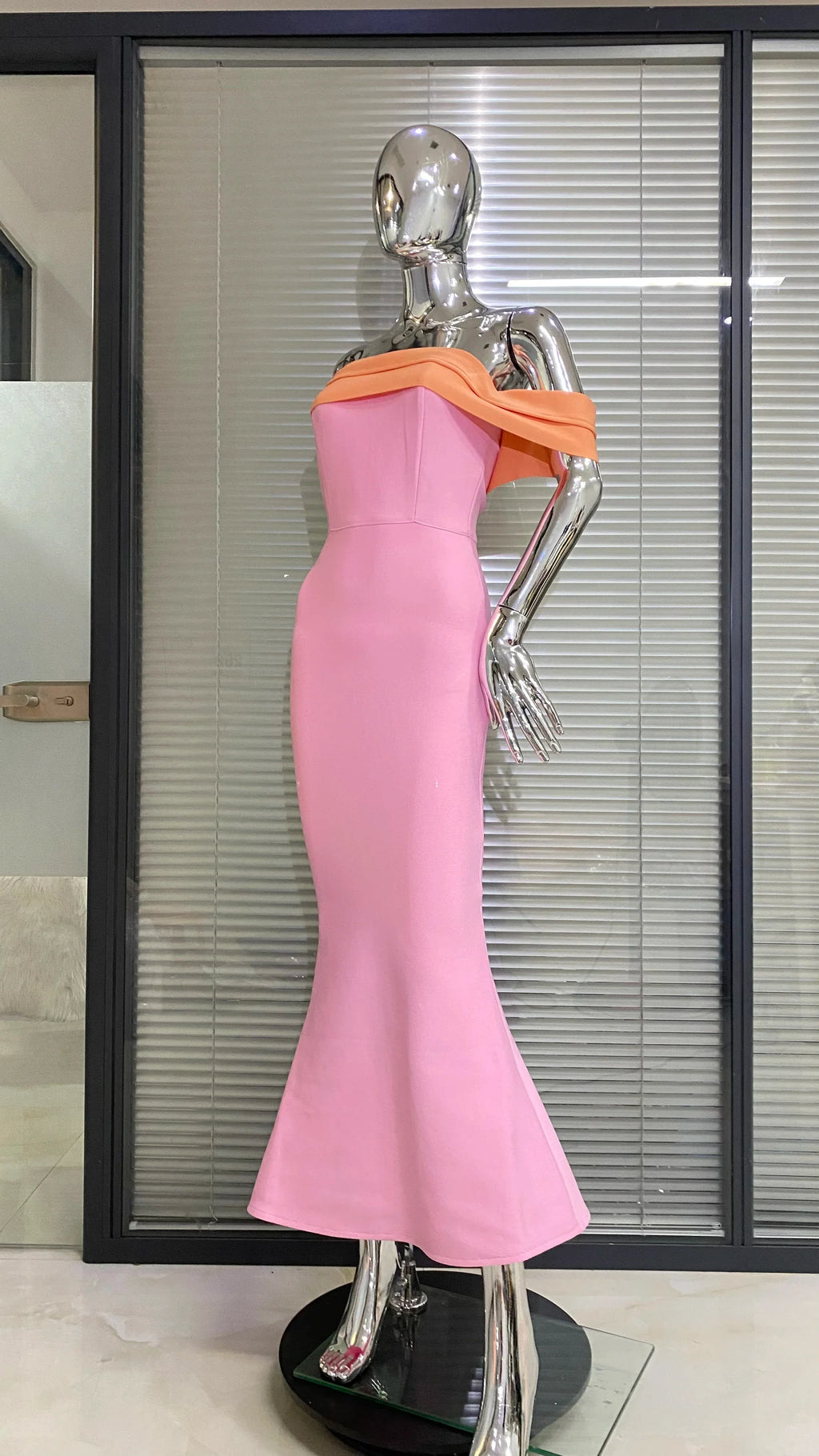 Pink Color Women Sexy Off the Shoulder Bodycon Bandage Long Maxi Dress Celebrate Evening Party Birthday Dress