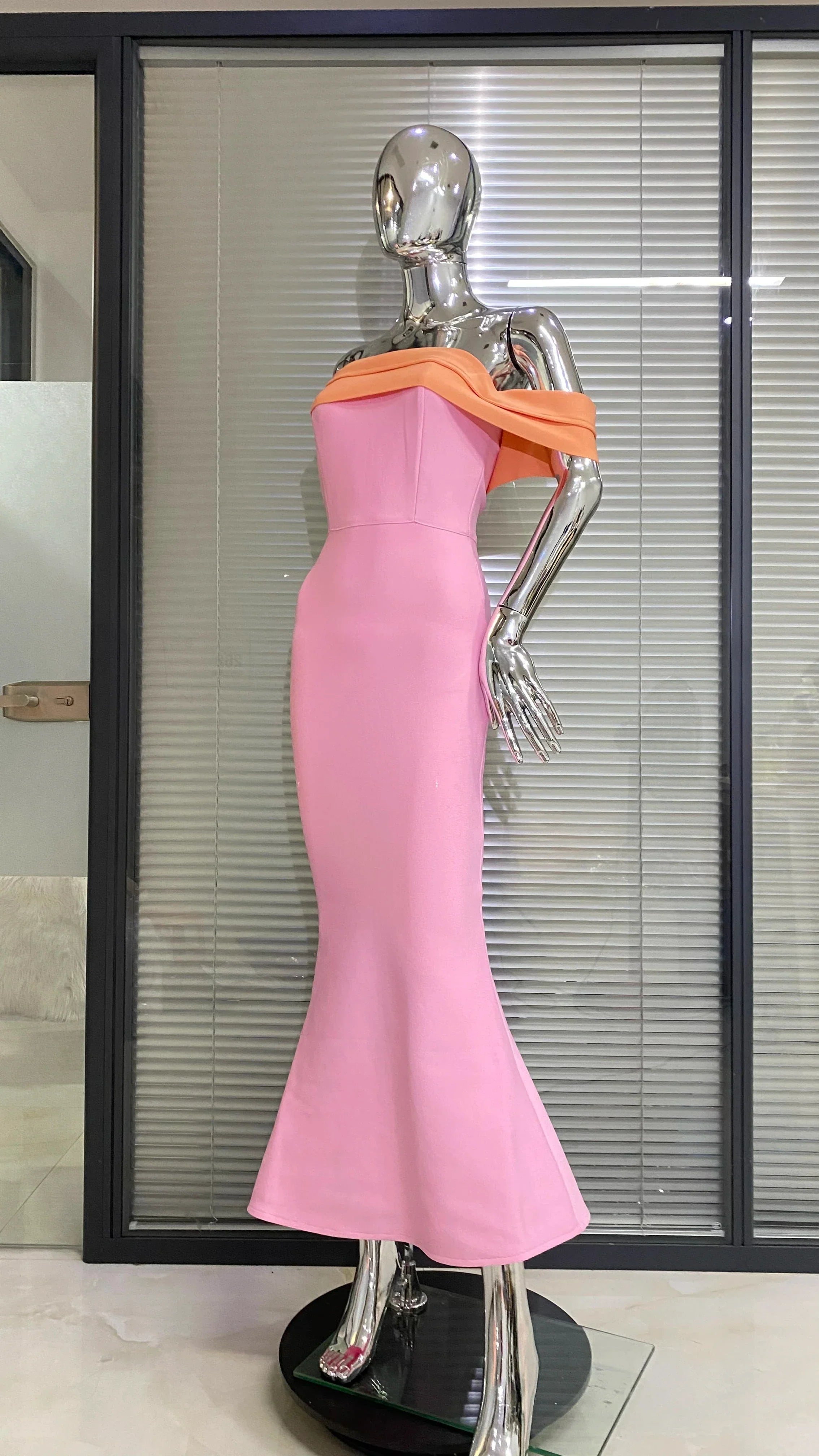 Pink Color Women Sexy Off the Shoulder Bodycon Bandage Long Maxi Dress Celebrate Evening Party Birthday Dress