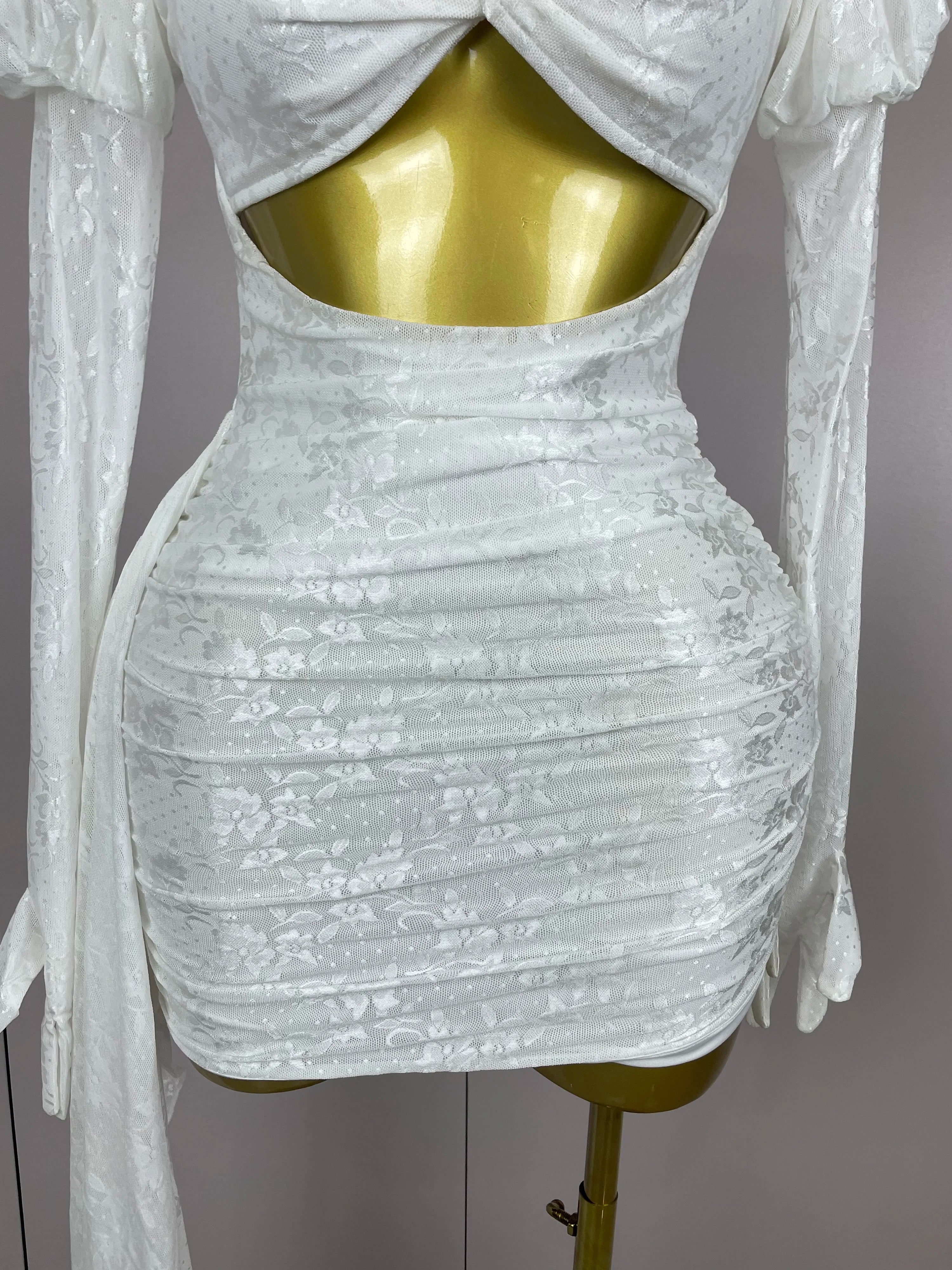 Women White Birthday Dress Fashion Long Sleeve O Neck Cut Out Bodycon Mini Trailing One Piece Celebrity Evening Club Dresses