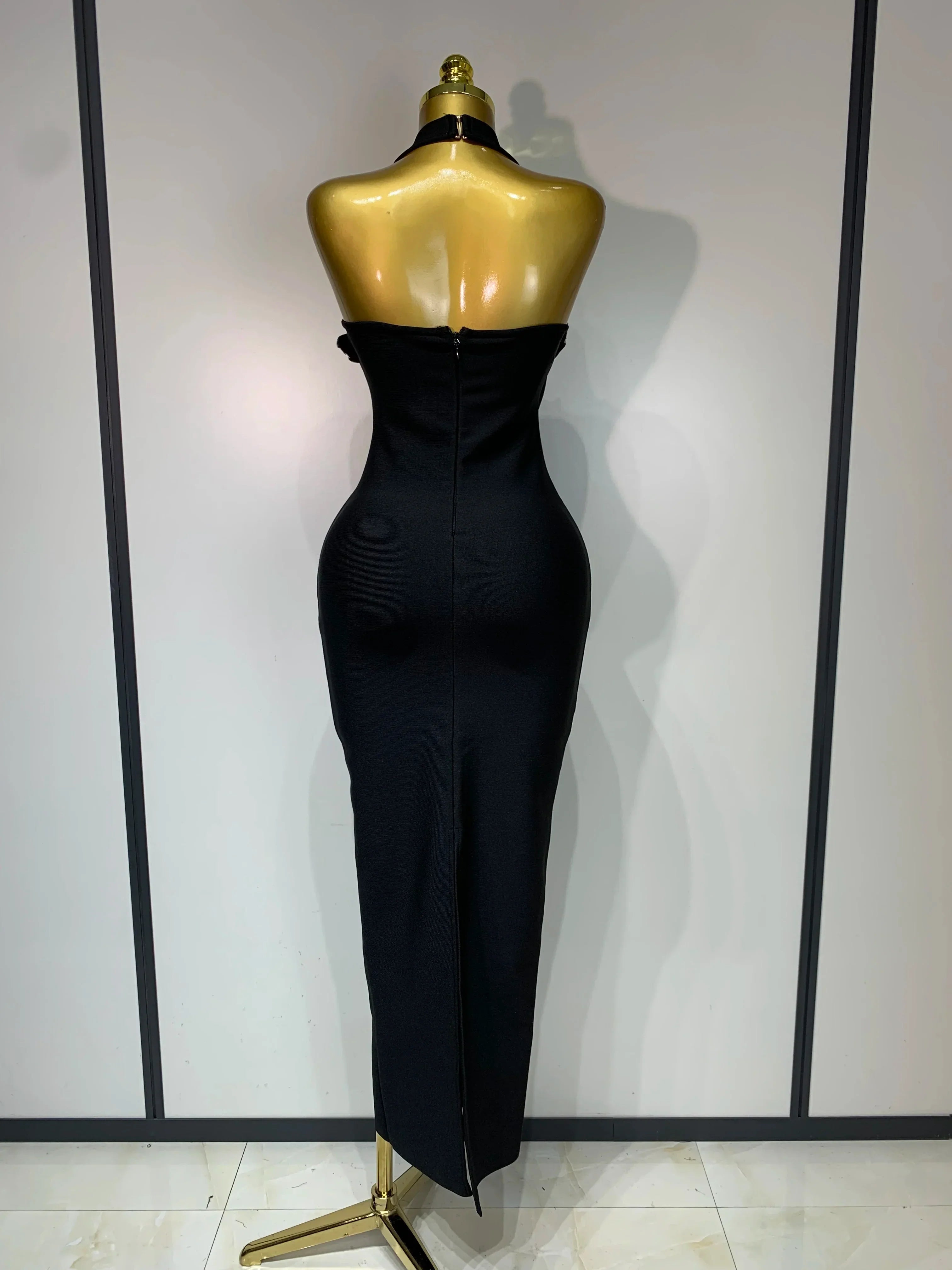 Women Sexy Sleeveless Halter Backless Shiny Diamond Flower Bodycon Bandage Dress Celebirty Elegant Evening Party Birthday Dress