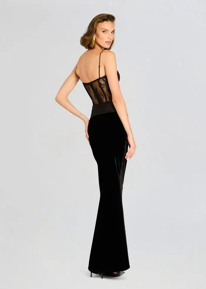 Black Women Sexy Strap Lace Fashion Bodycon Long Maxi Dress Celebrate Birthday Vacation Cocktail Outfit Vestido