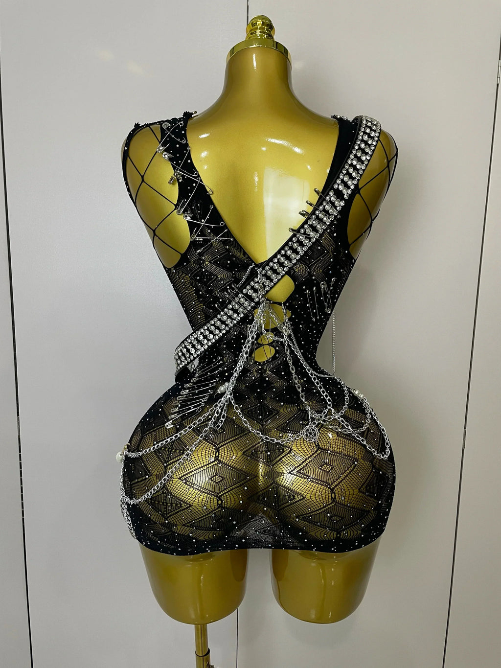 Sexy Fashion Pin Decoration Fringe Beading Short Party Dress  Women Hollow Out Nightclub Performance Singer Costume