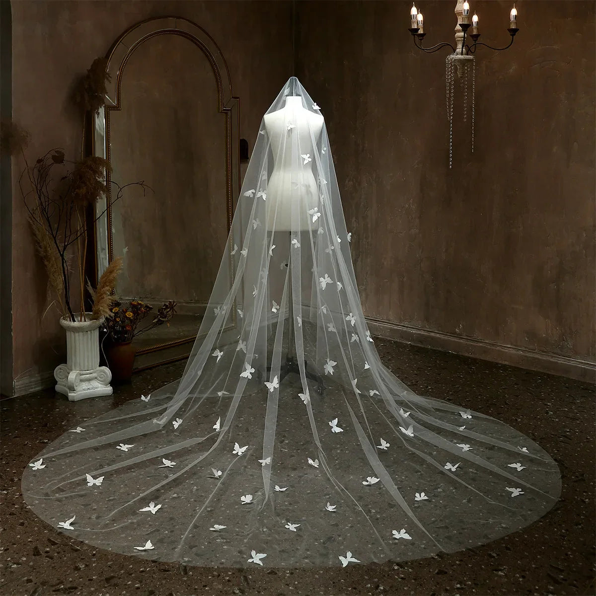 Long Butterfly Bridal Veil Lace Wedding Veils For Evening Dinner Party Dress Women Gift Hair Accessories Brides Jewelry