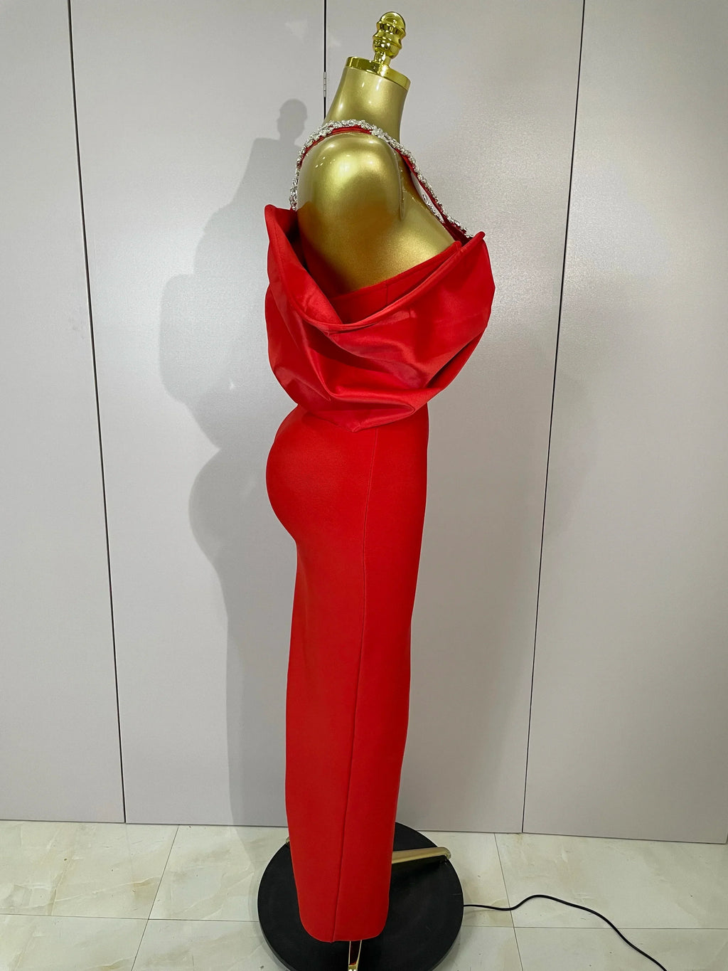 Luxury Rhinestone Chain Red Off Shoulder Vintage Butterfly Chic Bodycon Long Dress  Elegant Evening Party Birtyday Clothing