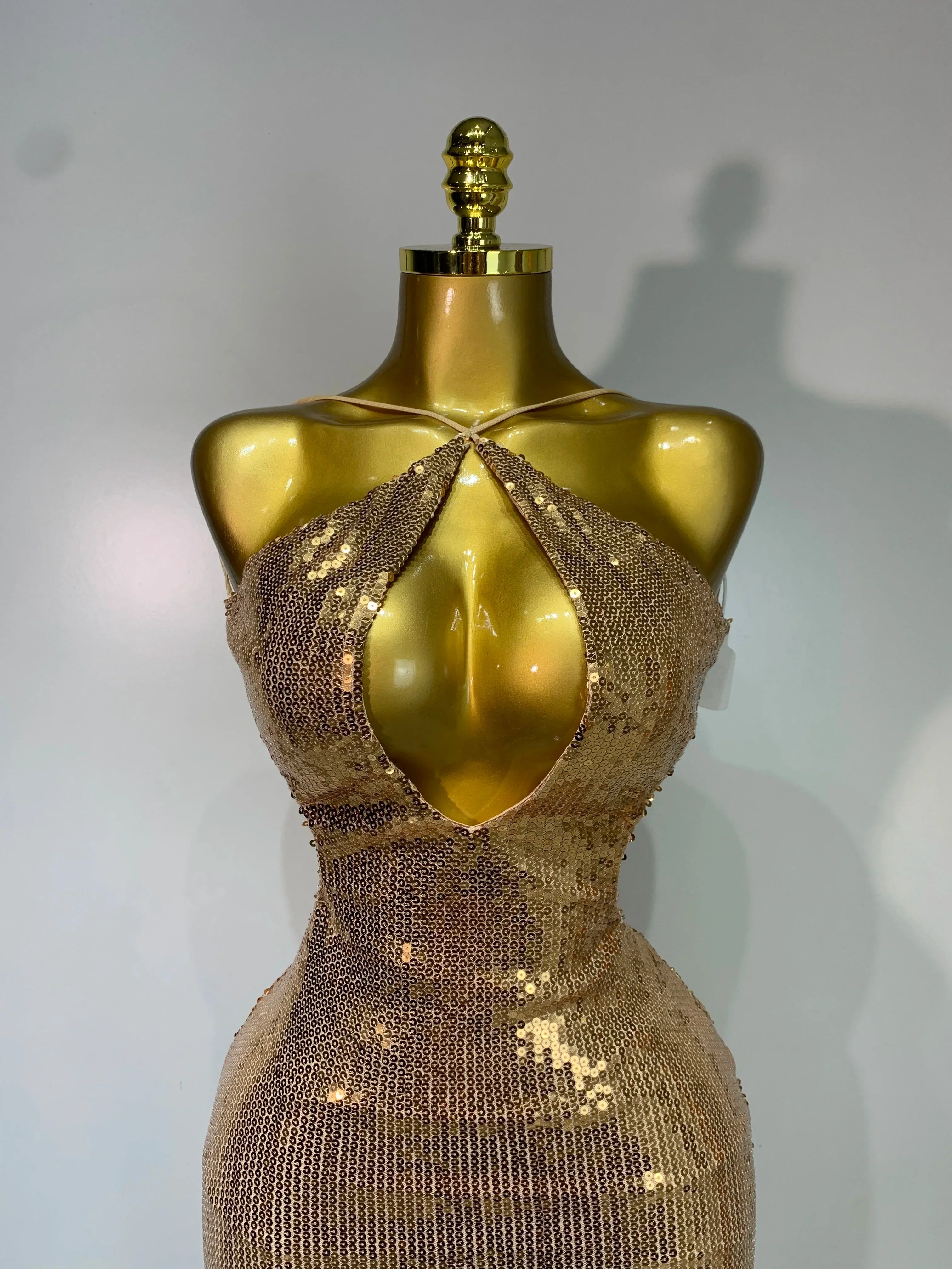Luxury Sexy Backless Halter Gold Glitter Sequins Maxi Long Dress Elegant Sparkly Evening Party Club Dress Wedding Guest Gown