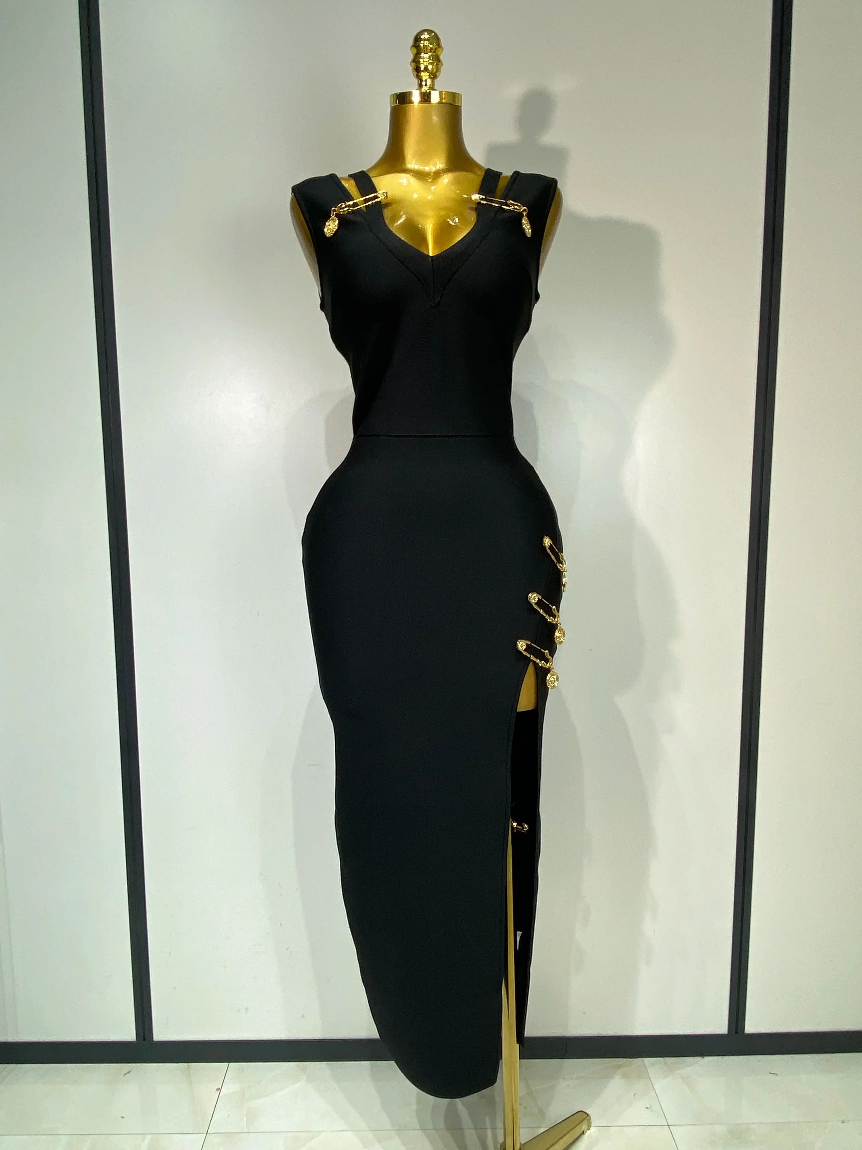 Women Black Elegant Bandage Dress Sexy Sleeveless Bodycon Evening Party Club Luxury Birthday Dress Wedding Guest Gown