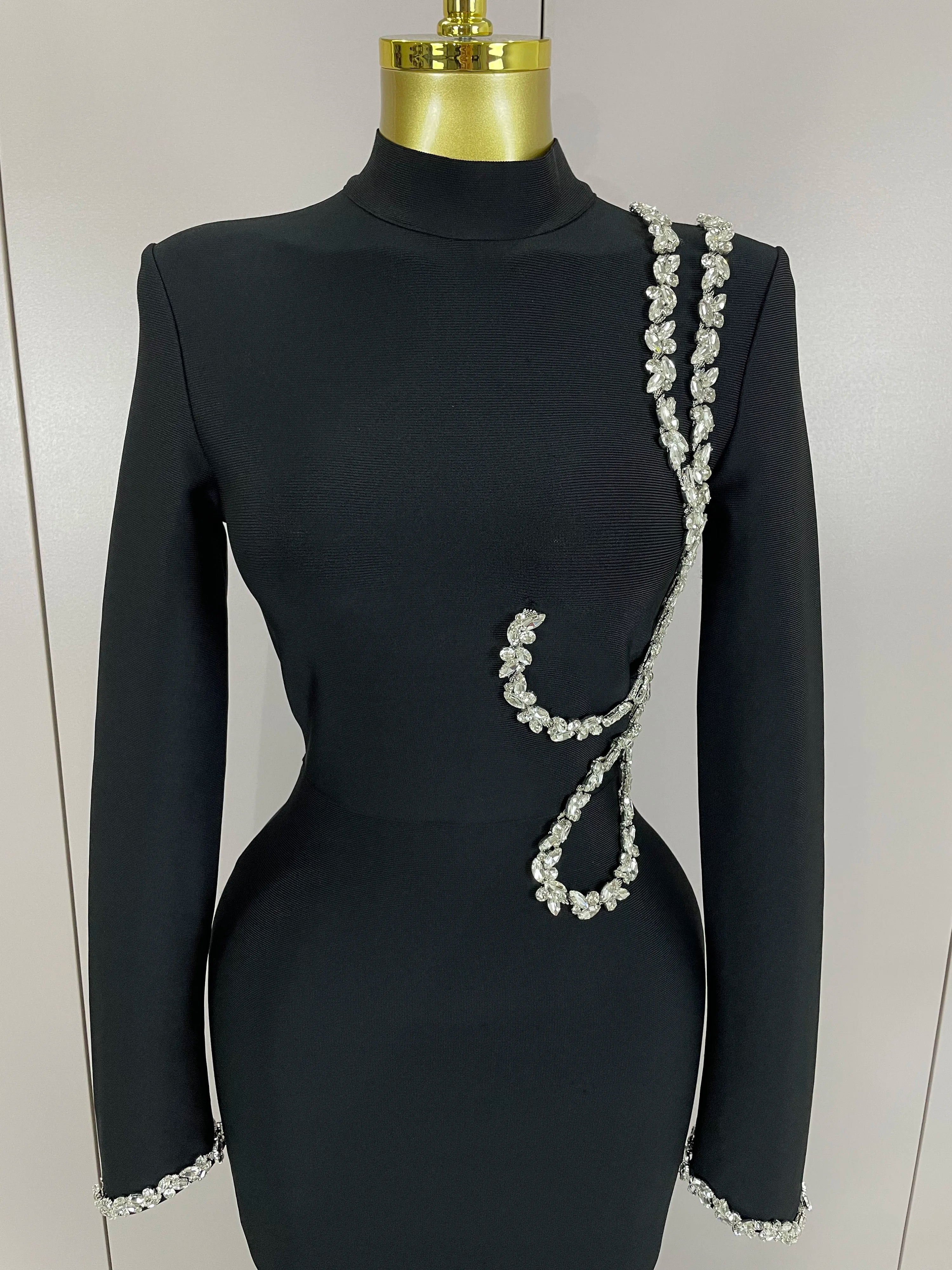 Sexy Long Sleeve Diamonds Maxi Long Bodycon Bandage Dress  Women Celebrity Elegant Evening Party Luxury Birthday Dresses