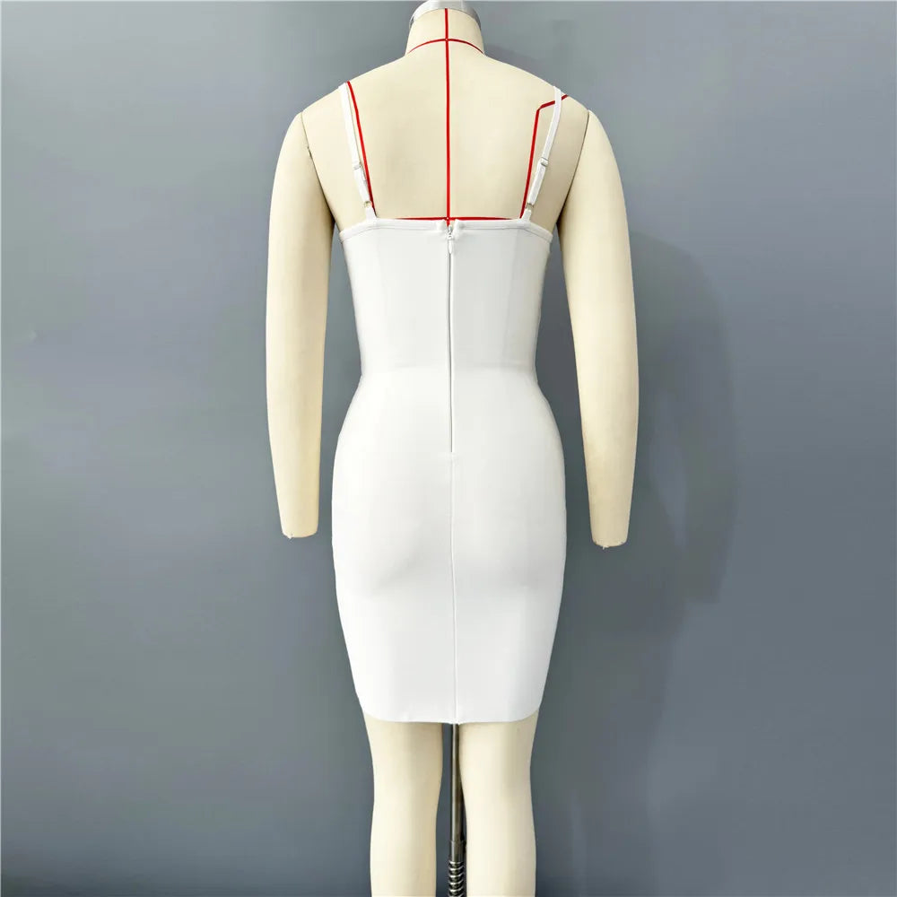 Women Sleeveless Sexy Strap Shinning Crystal Bodycon Mini Bandage Dress Nightclub Party Girls' Vacation Outfit