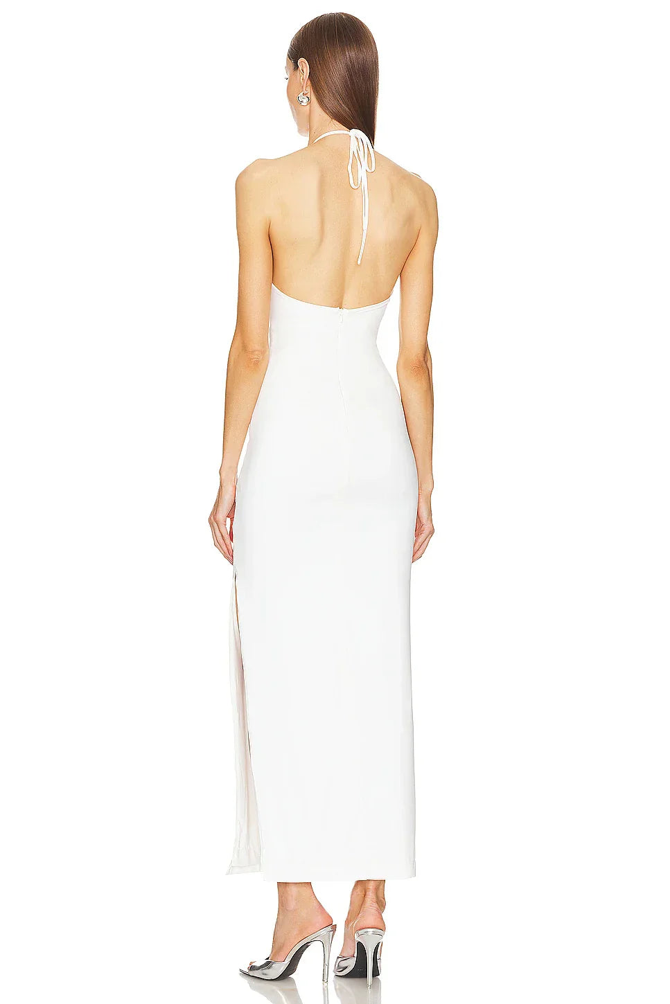 White Color Women Sexy Off the Shoulder Keyholes Bodycon Bandage Mid-calf Dress Backless Fashion Celebrate Nightclub Party Dress