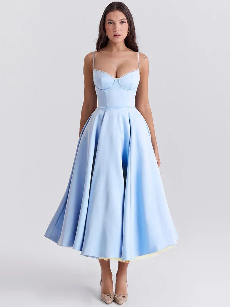 Aline Backless Spaghetti Strap Midi Dress