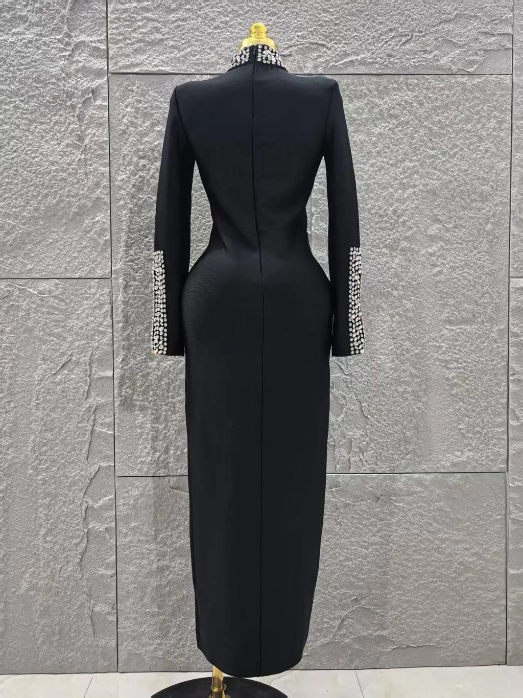 Women Long Sleeve Sparkly Crystal Bodycon Long Bandage Dress Elegant Evening Party Cocktail Fashion Outfit