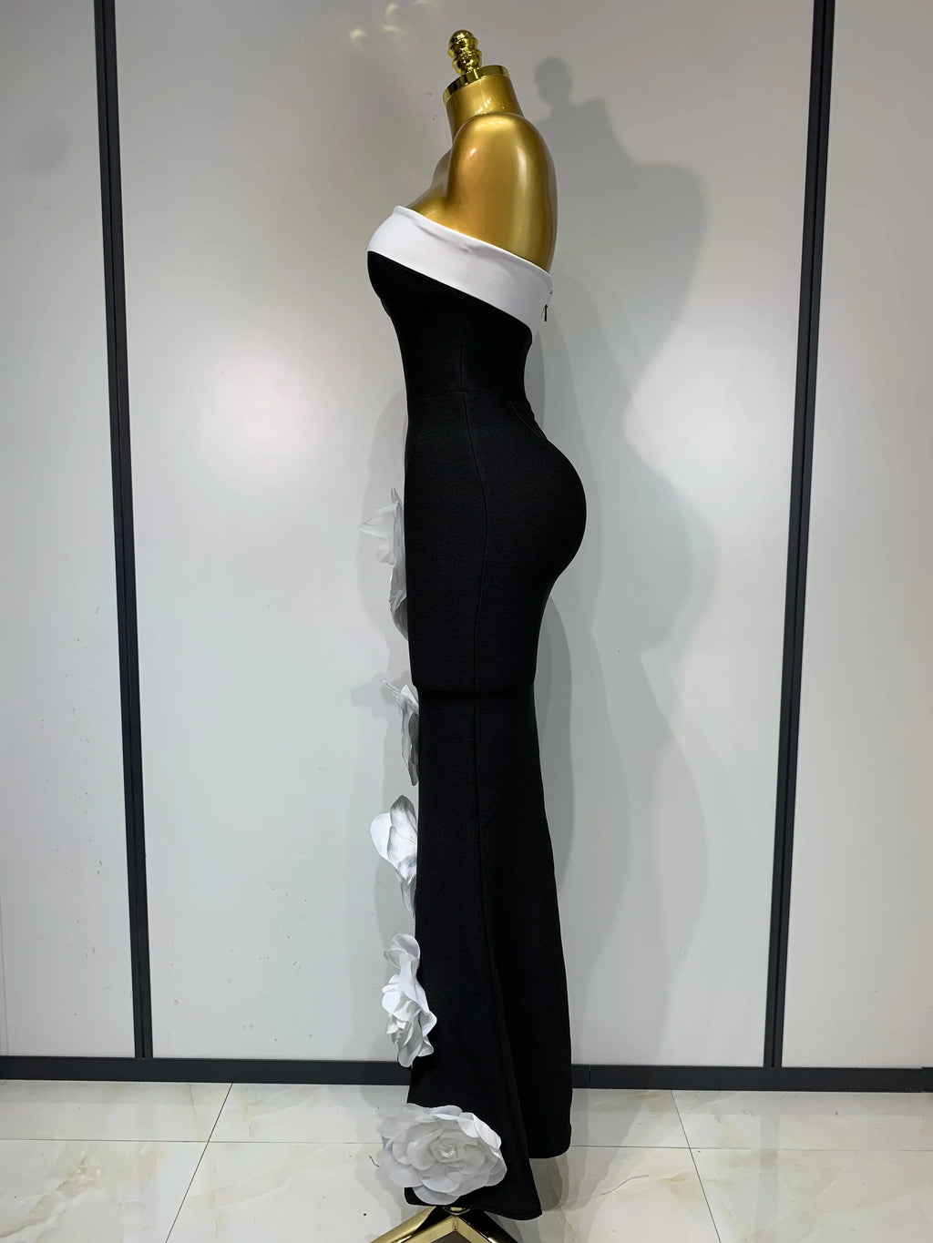 Women Sexy Strapless Backless Flower Maxi Long Bandage Dress  Knitted Celebrity Elegant Evening Club Party Birthday Dresses