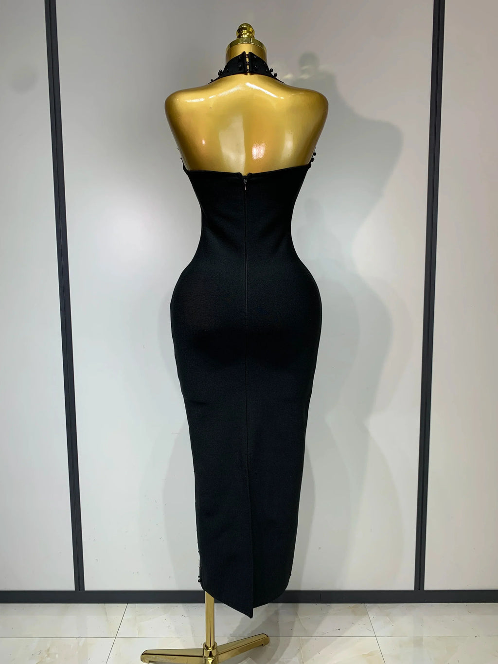 Elegant Sparkly Rhinestone Pearl Halter Backless Bodycon Bandage Long Dress  Women Luxury Birthday Evening Party Gowns