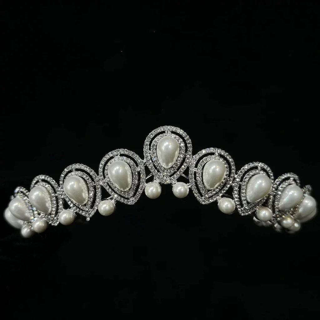 Crystal Pearl Tiaras and Crowns Rhinestones Diadem Bride Women Princess Queen Headband Bridal Hair Jewelry Wedding Accessories