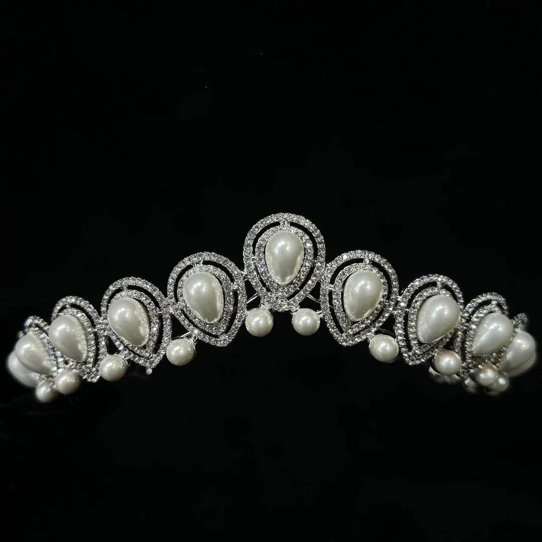 Crystal Pearl Tiaras and Crowns Rhinestones Diadem Bride Women Princess Queen Headband Bridal Hair Jewelry Wedding Accessories