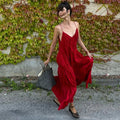 Pleated Deep Vneck Backless Slim Slip Dress