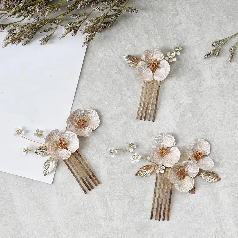 Bridal Jewelry Gold Color Hair Pin Clip Flower Leaf Head Piece For Bride Bridesmaids Women Crystal Hairpin Wedding Accessories d
