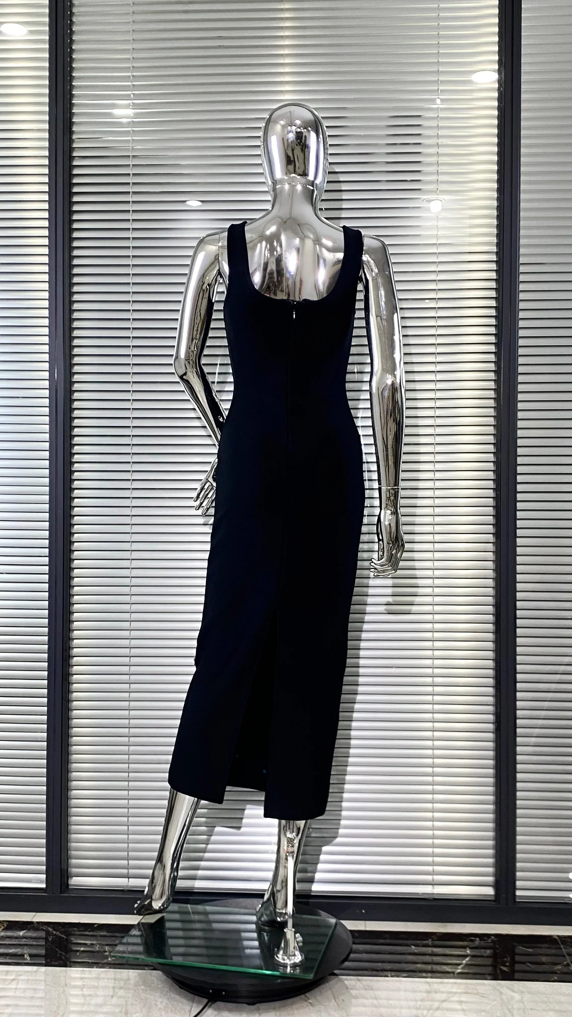 Sparkling Diamonds Sleeveless Package Black Bandage Ankle Length Dress Woman evening Party Dress Celebrity Birthday Party Outfit