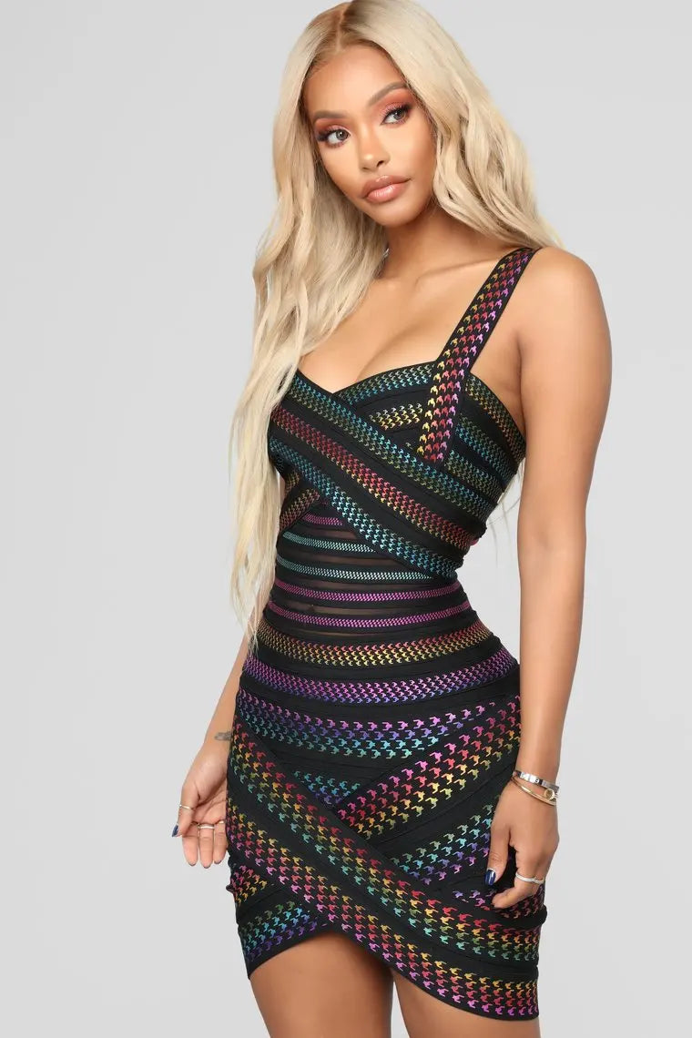 Women Sleeveless Sexy Square Collar Foil Bodycon Bandage Mini Dress Nightclub Bar Party Celebrate Dress black