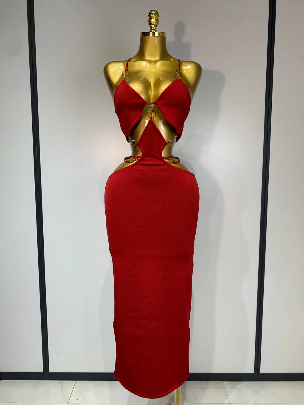 Women Sleeveless Sexy Spaghetti Strap Hollow Out Bodycon Long Bandage Dress Celebate Elegant Luxury Birthday Club Dresses Red