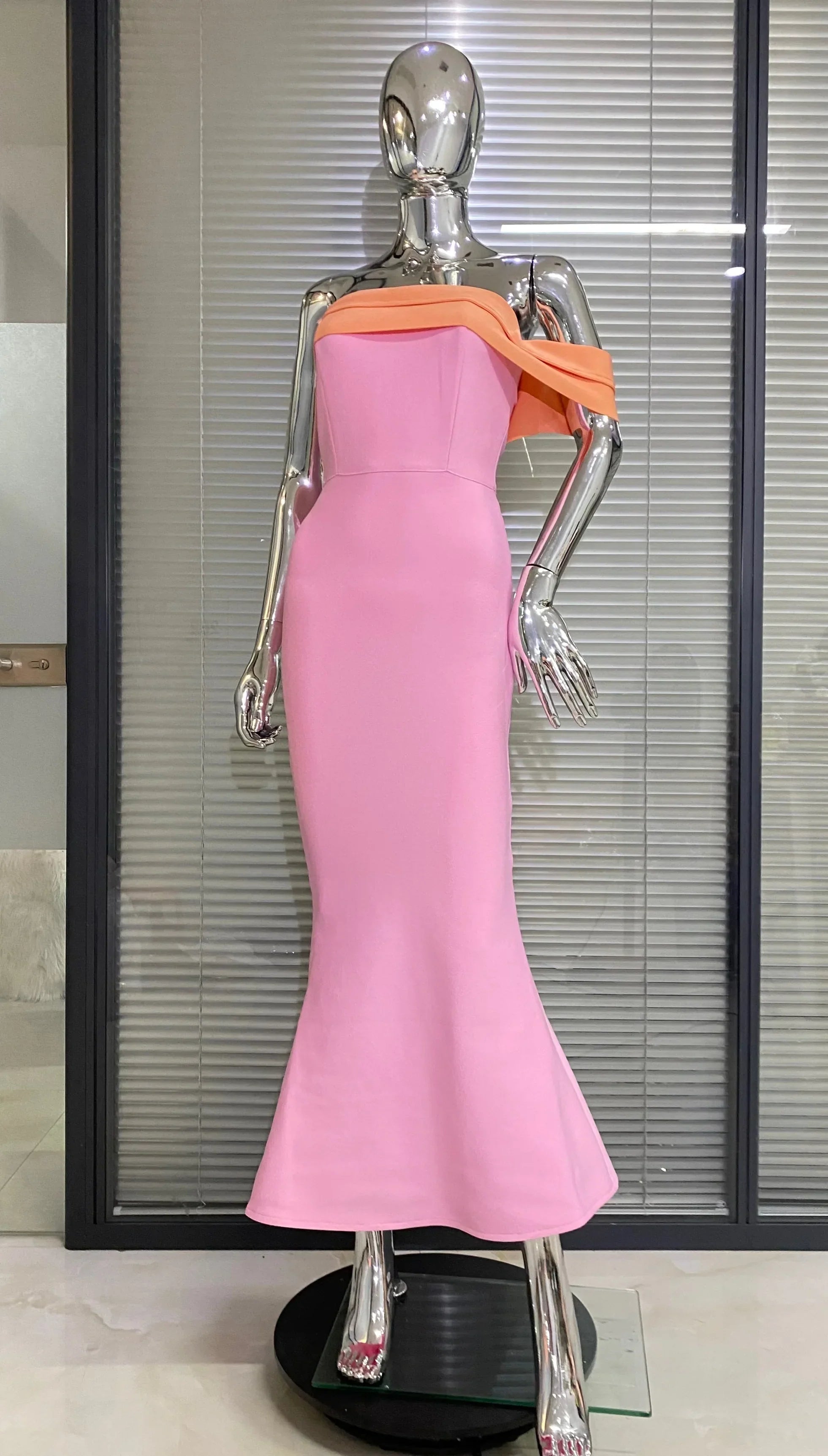 Pink Color Women Sexy Off the Shoulder Bodycon Bandage Long Maxi Dress Celebrate Evening Party Birthday Dress