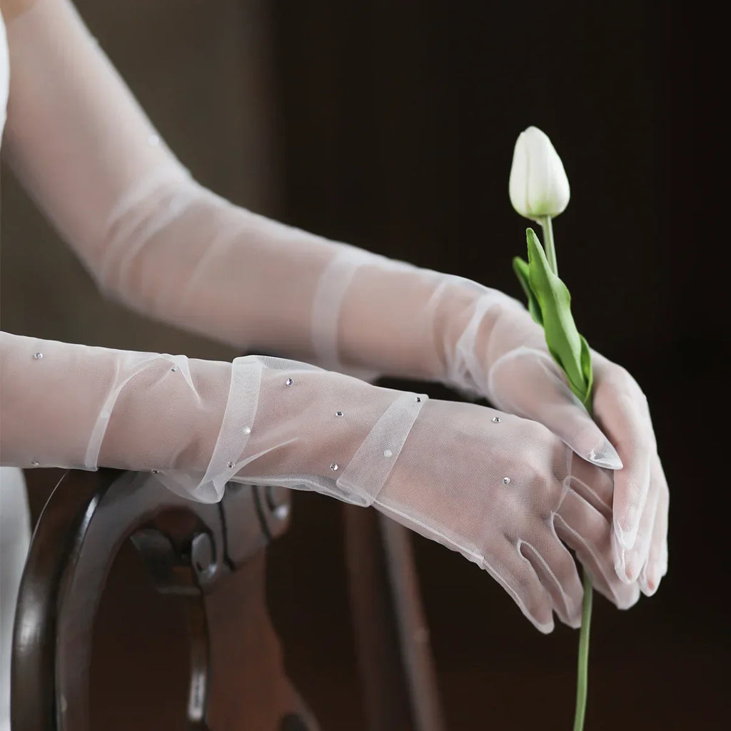 Long Bridal Gloves Shinny Crystal Wristband Wedding Glove For Women Girl Party Evening Dress Jewelry Bride Accessories