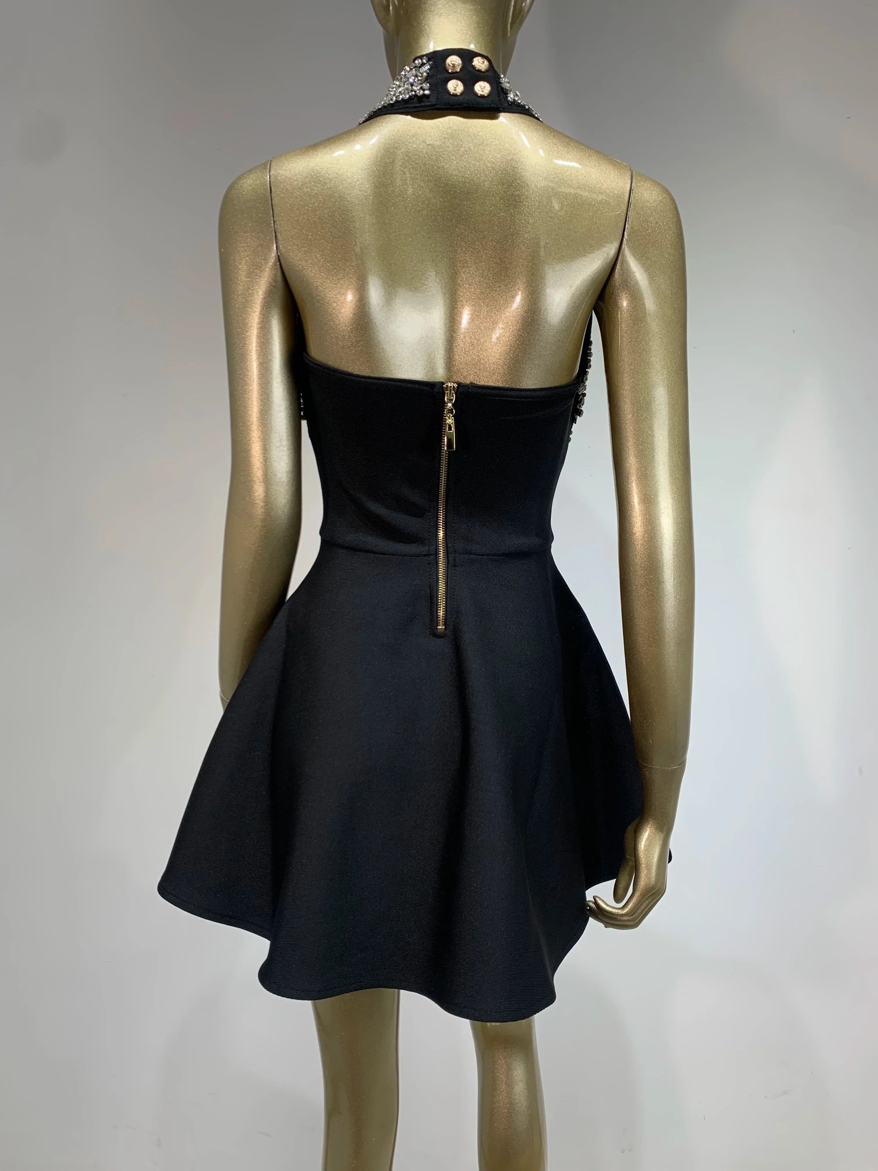 Black  Women Sexy Halter Shinning Sequins Off the Shoulder A-Line Mini Bandage Dress Celebrate Evening Party Red Carpet Wear