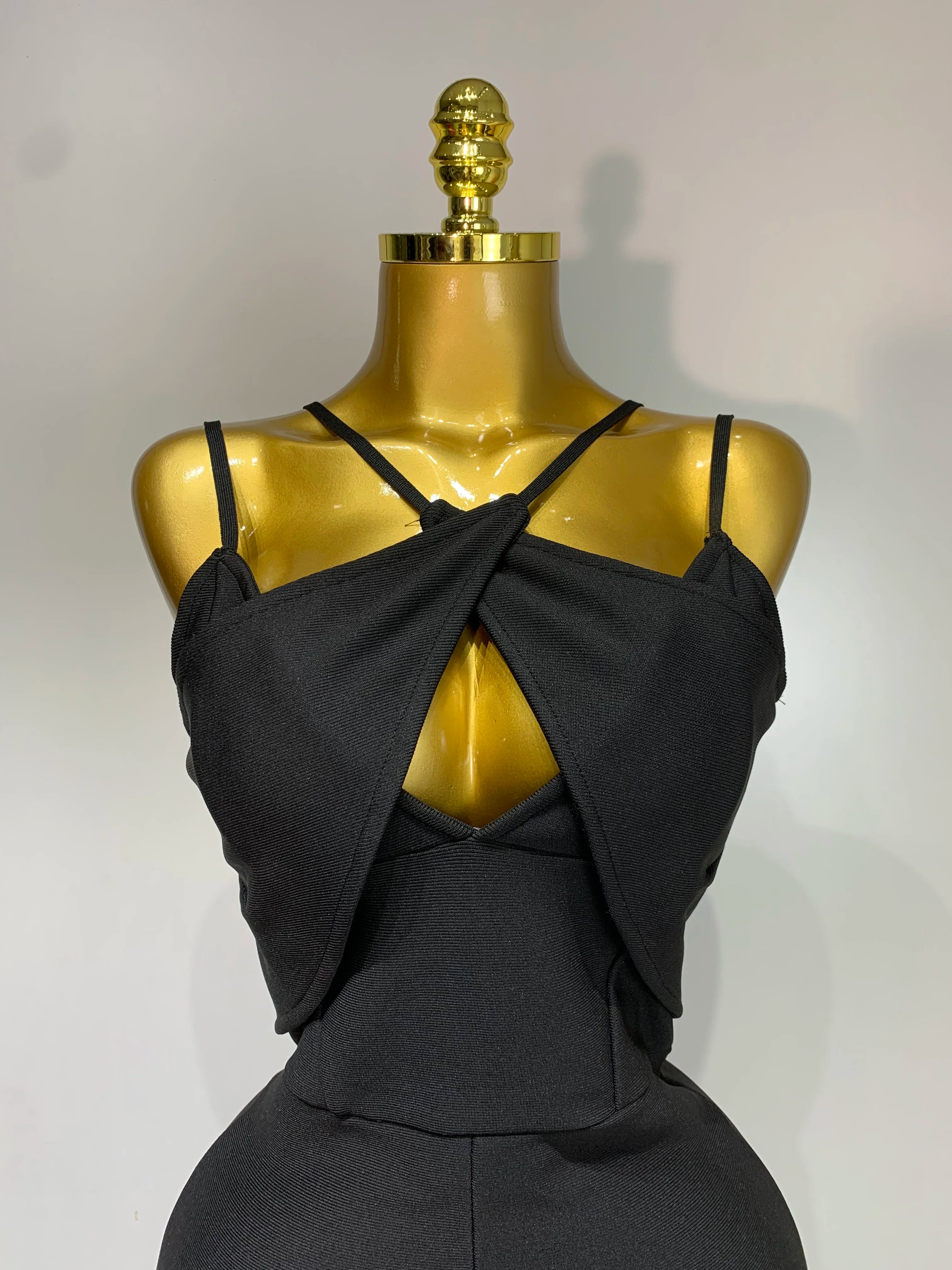 Women Sexy Sleeveless Hollow out Split Backless Black Midi Bandage Dress  Celebrity Elegant Evening Cocktail Party Dresses