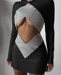 New Autumn Rayon Bandage Women Long Sleeve Sexy Holes Bodycon Mini Dress Celebrate Fashion Nightclub Party Outfit Vestido black