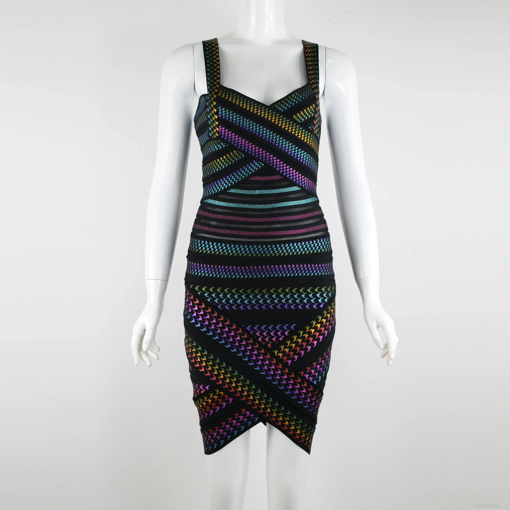 Women Sleeveless Sexy Square Collar Foil Bodycon Bandage Mini Dress Nightclub Bar Party Celebrate Dress