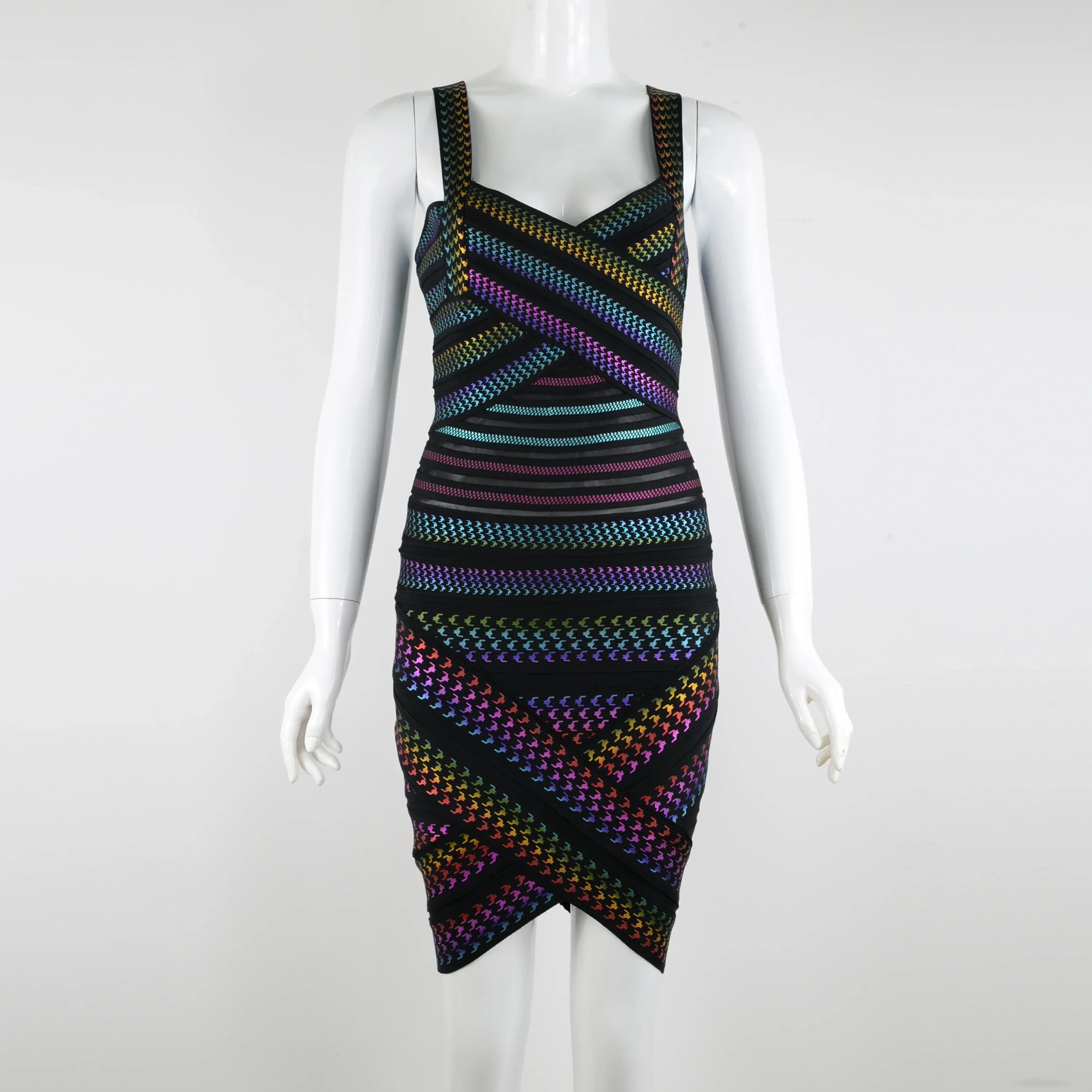 Women Sleeveless Sexy Square Collar Foil Bodycon Bandage Mini Dress Nightclub Bar Party Celebrate Dress