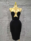 Women Sexy Strapless 2 Pieces Bodycon Rayon Bandage Midi Dress Nightclub Party Fashion Birthday Dress black
