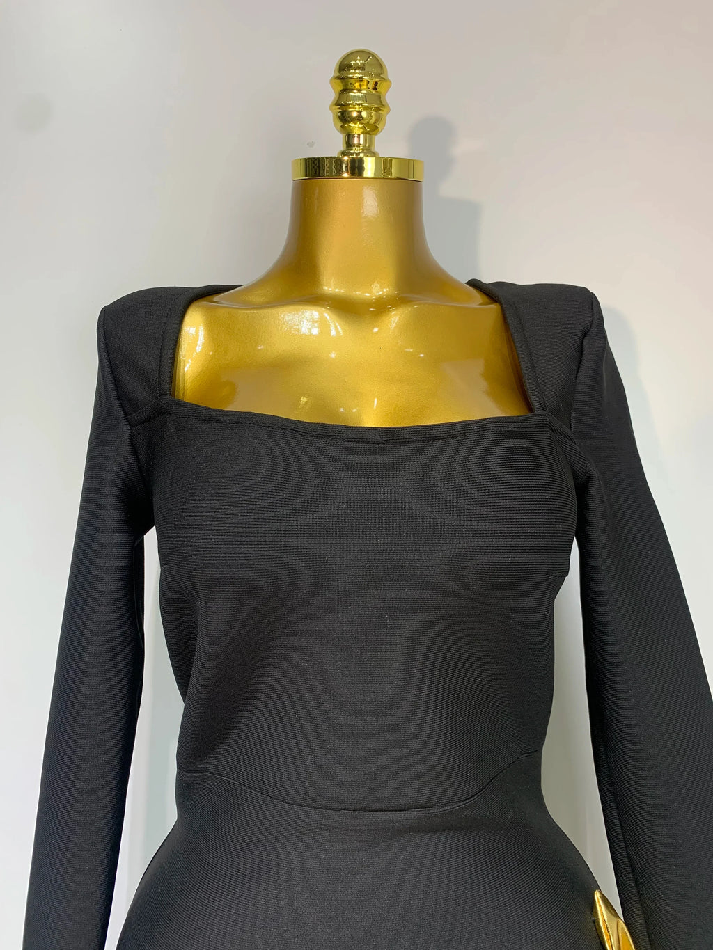 Women Long Sleeve Sexy Square Collar Gold Flower Bodycon Mini Bandage Dress Celebirty Elegant Nightclub Luxury Birthday Dresses