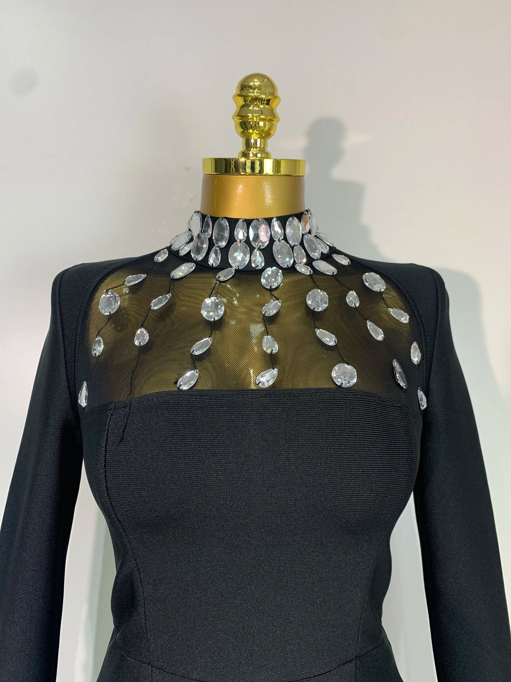 Luxury Birthday Dresses Sparkly Diamond Long Sleeve Black Bodycon Bandage Dress Women Wedding Evening Club Party Prom Gowns